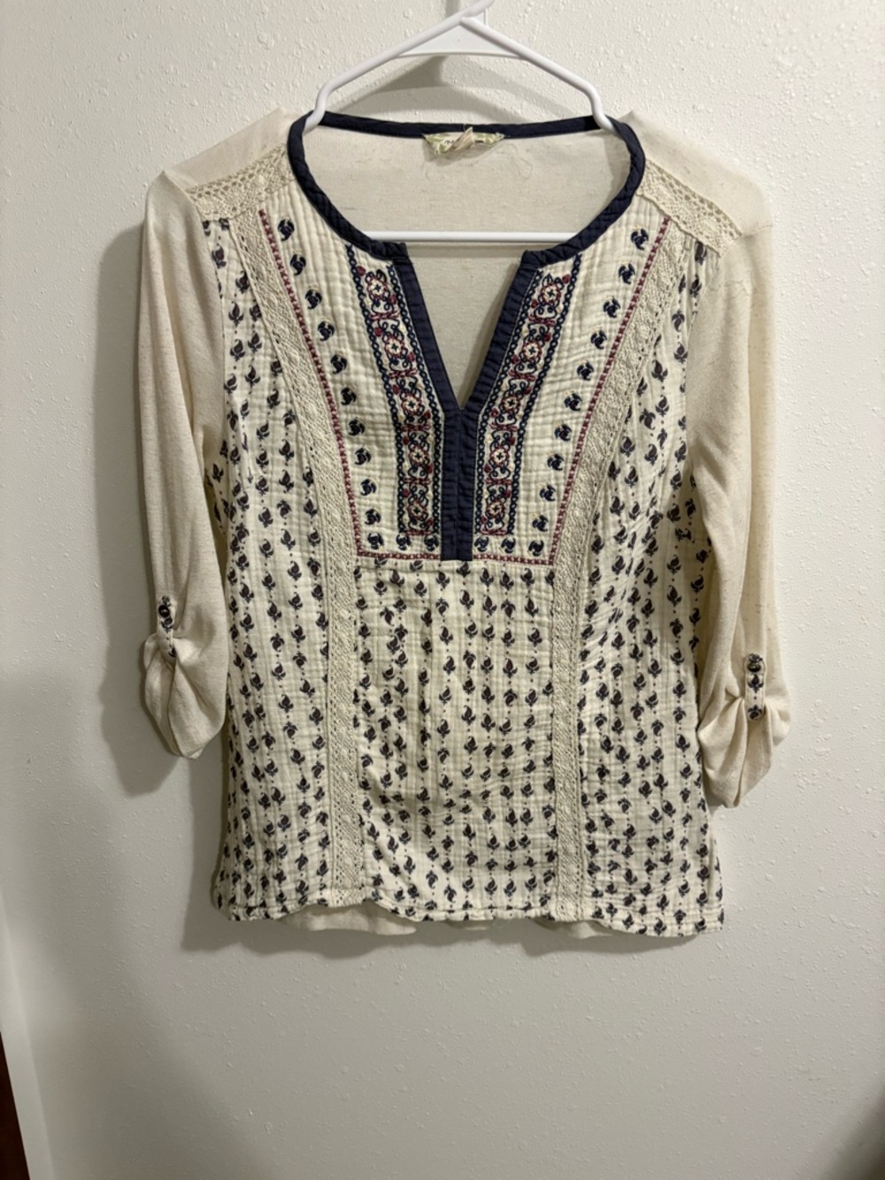 Nurture by Lamaze Cream Tunic with Navy Embroidery